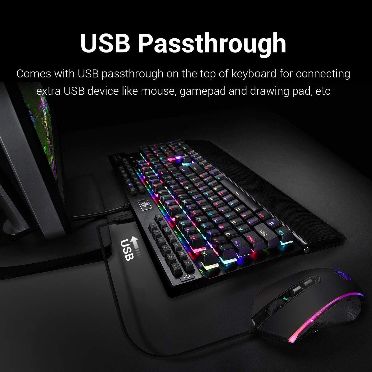 Redragon K550 Mechanisch RGB 131 Key Gaming-Tastatur für RTS FPS MMO (vergoldeten USB-Anschluss, intern lasergravierte RGB-LED)