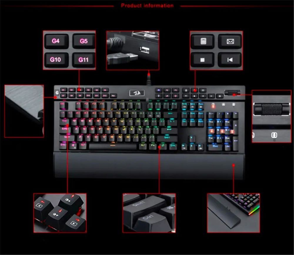 Redragon K550 Mechanisch RGB 131 Key Gaming-Tastatur für RTS FPS MMO (vergoldeten USB-Anschluss, intern lasergravierte RGB-LED)